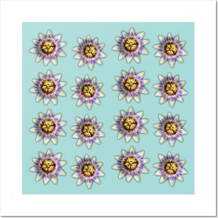 A pattern of blue passionflower Posters and Art